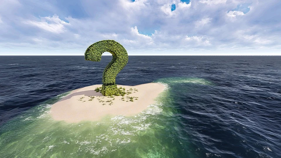 a large question mark on an island