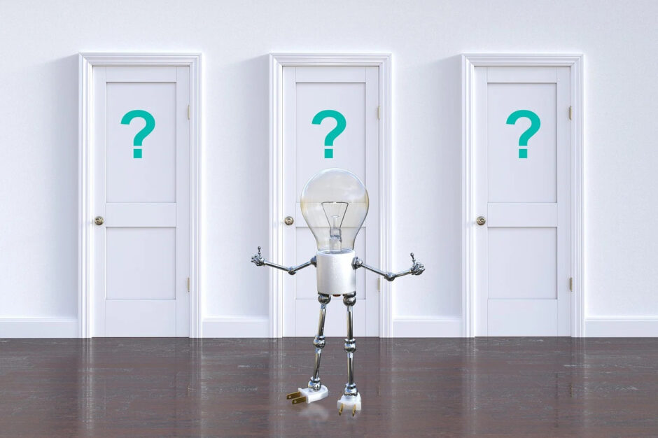 a robot choosing 3 doors