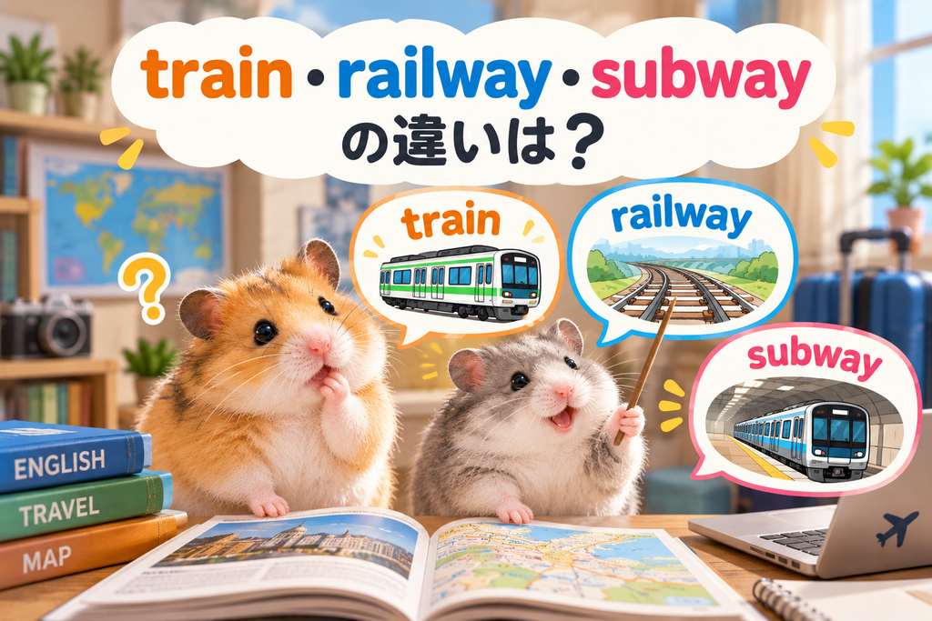 train・railway・subwayの違いについて考えている2匹のハムスター