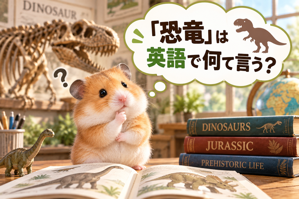 恐竜を英語で何て言うか悩んでいるハムスター
