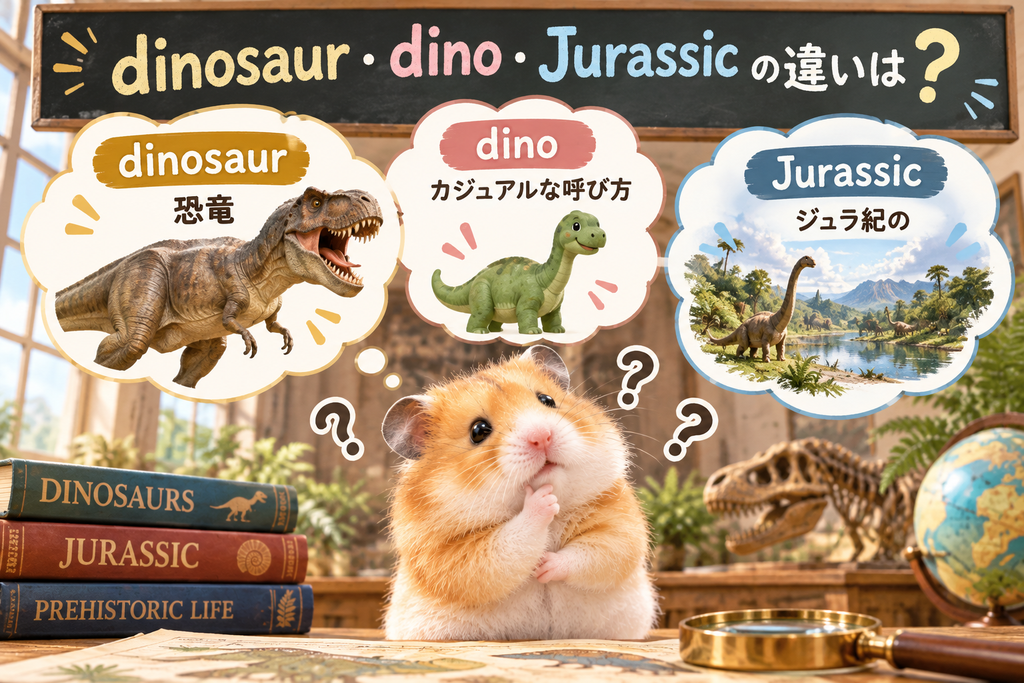 dinosaur・dino・Jurassicの違いに悩むハムスター