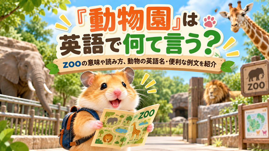 ガイドブックを持って動物園にいるハムスター